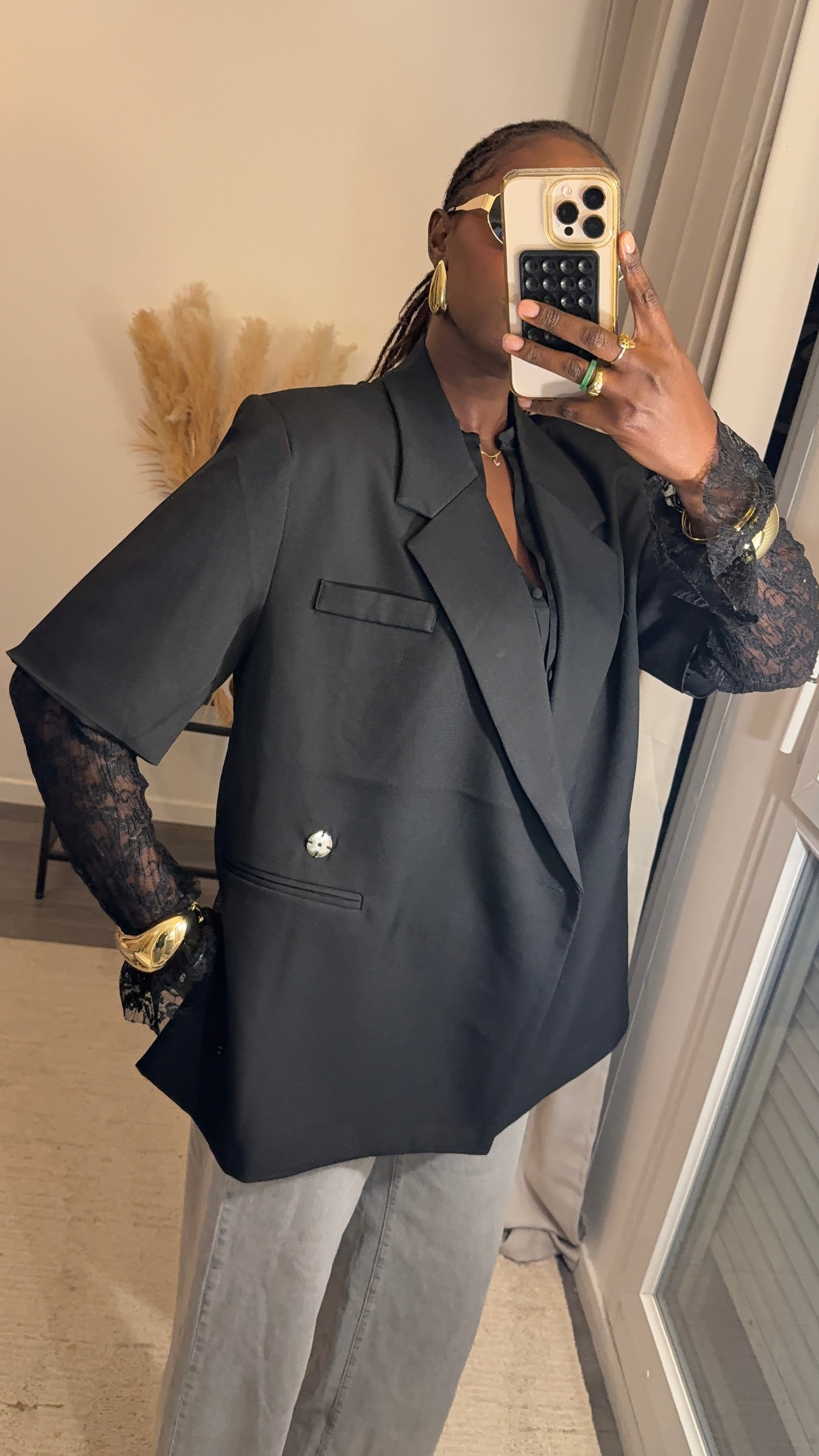 Blazer structuré manche courte - Noir