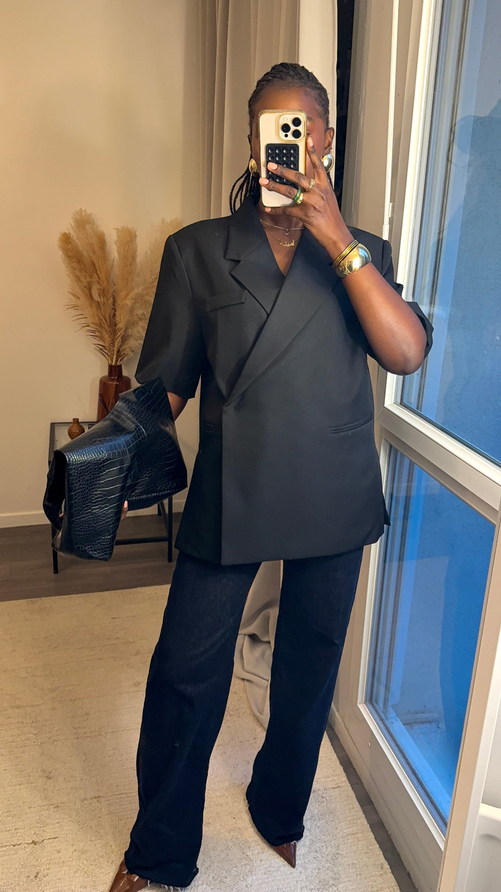 Blazer structuré manche courte - Noir