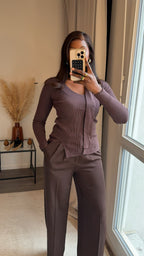 Haut Pull avec écharpe fine - Marron Choco