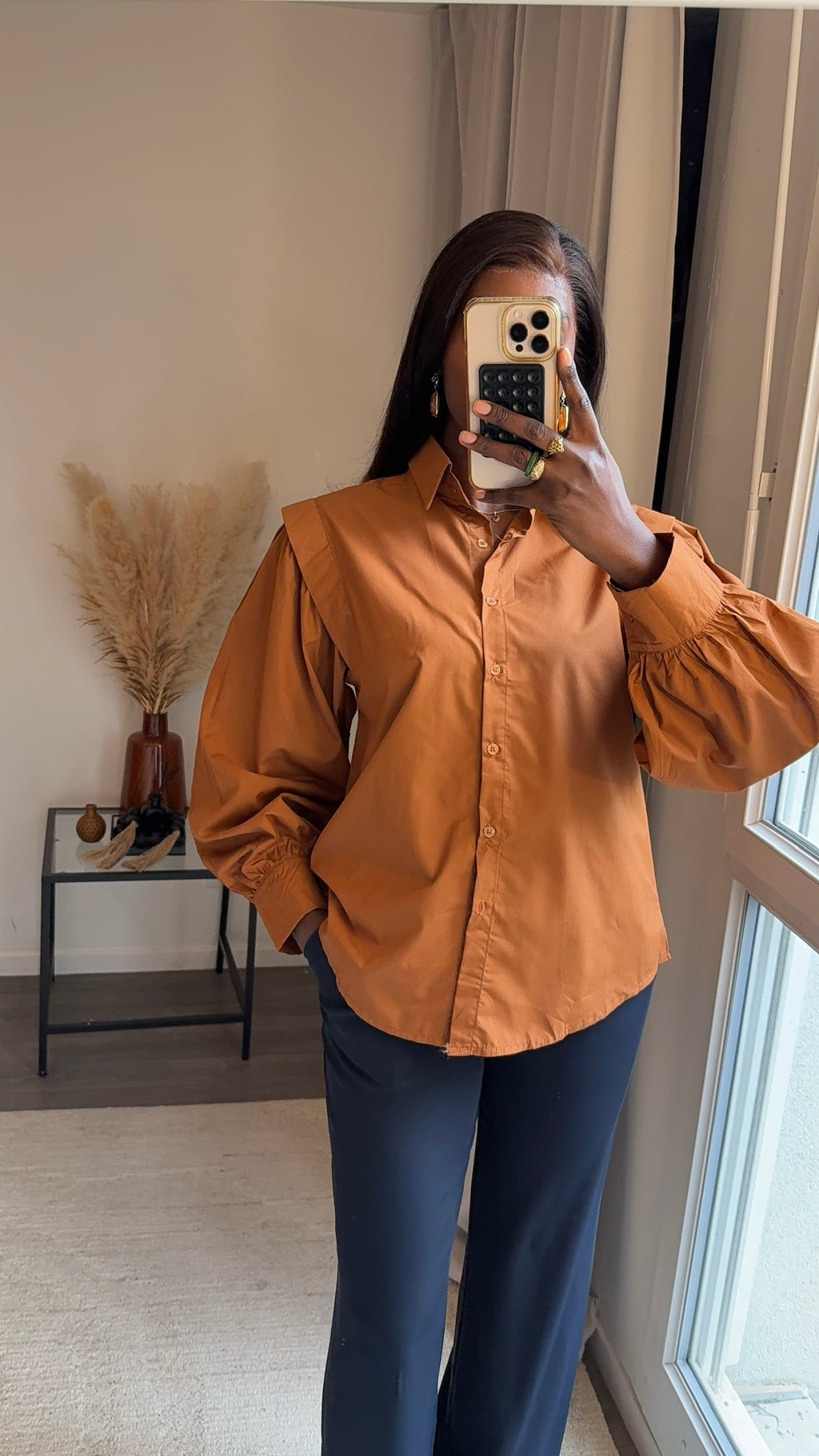 Chemise à manches bouffantes - Camel intense