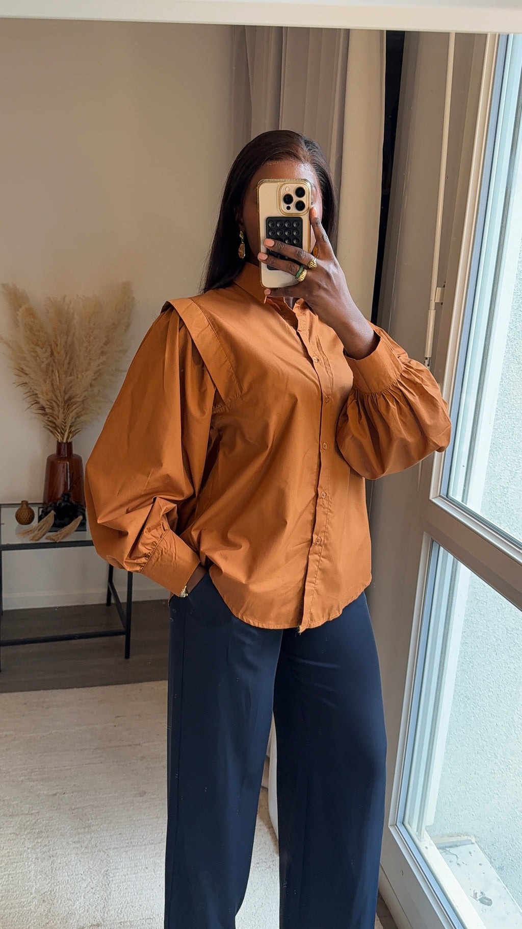 Chemise à manches bouffantes - Camel intense