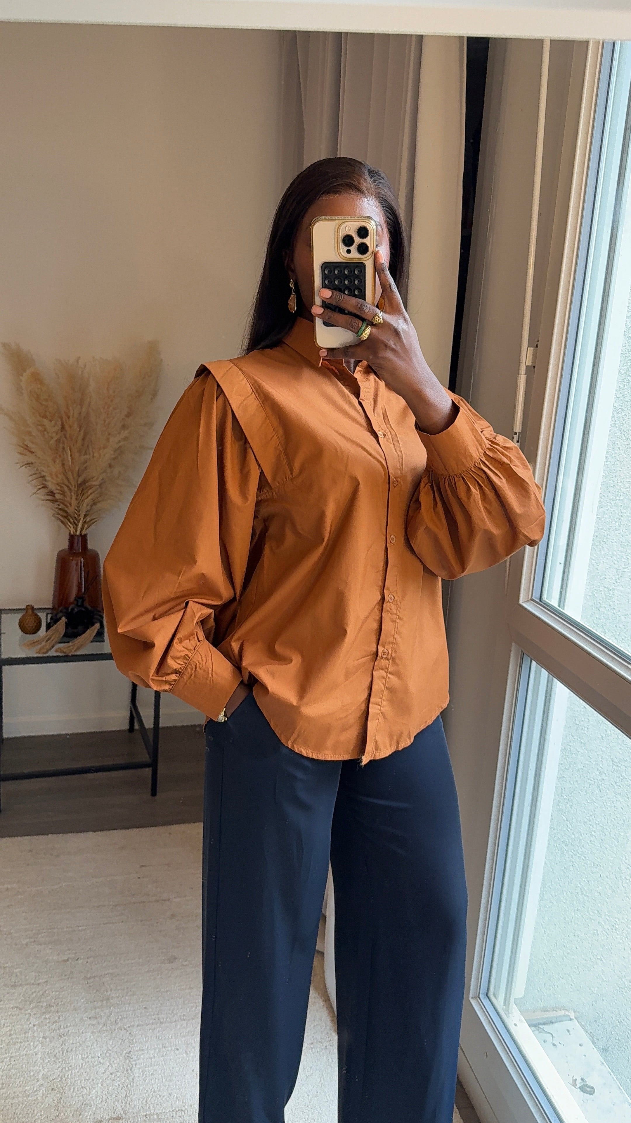 Chemise à manches bouffantes - Camel intense