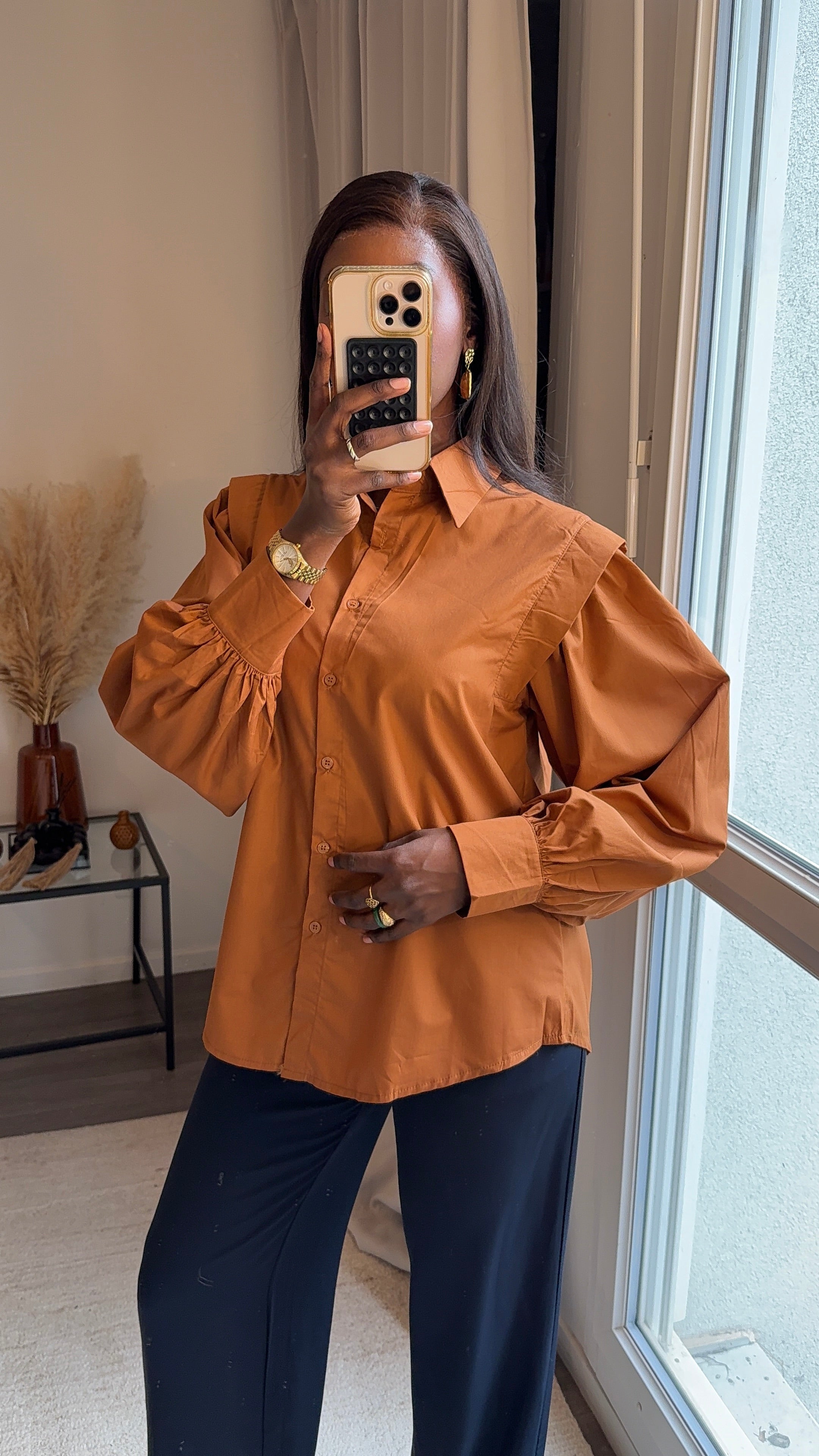 Chemise à manches bouffantes - Camel intense