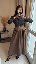 Jupe plissée longue avec poches - Taupe