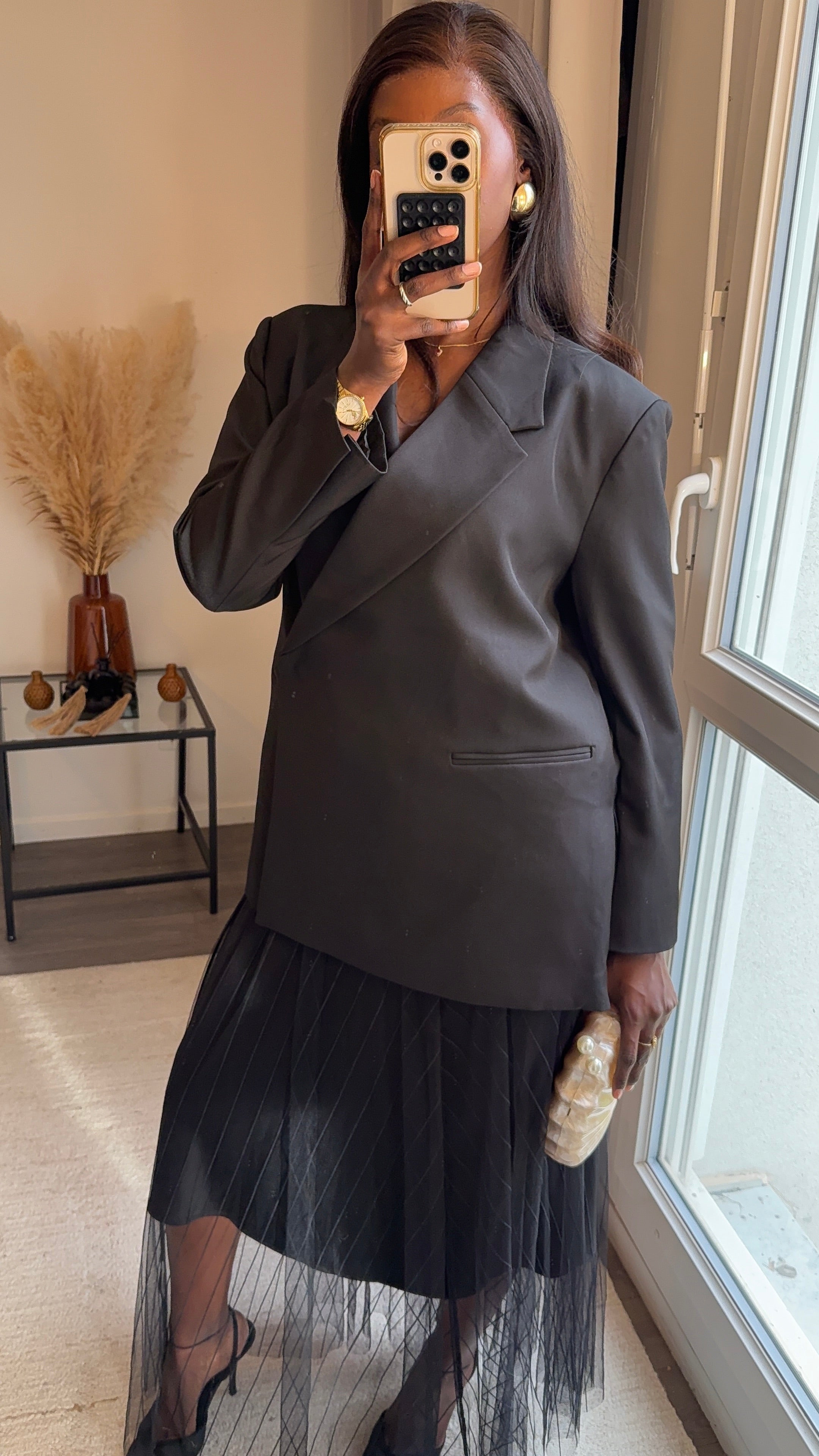 Blazer structuré oversized à manches longues - Noir