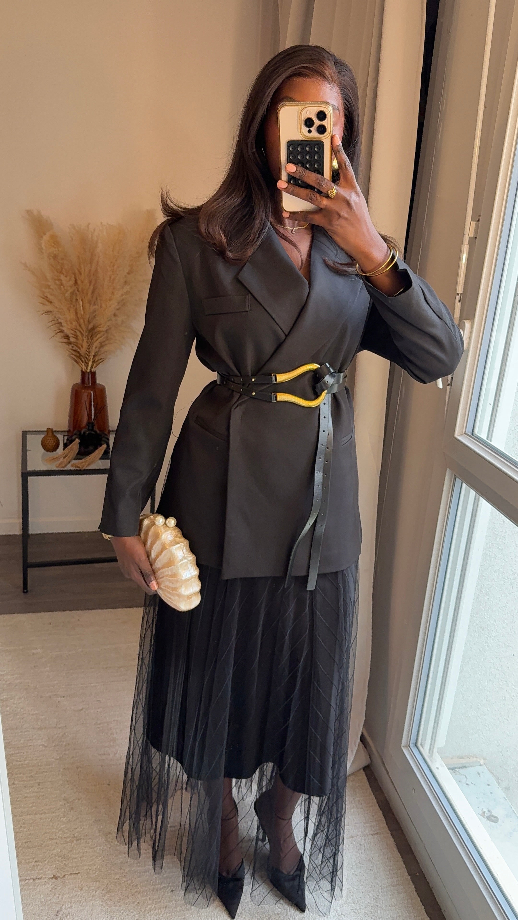 Blazer structuré oversized à manches longues - Noir