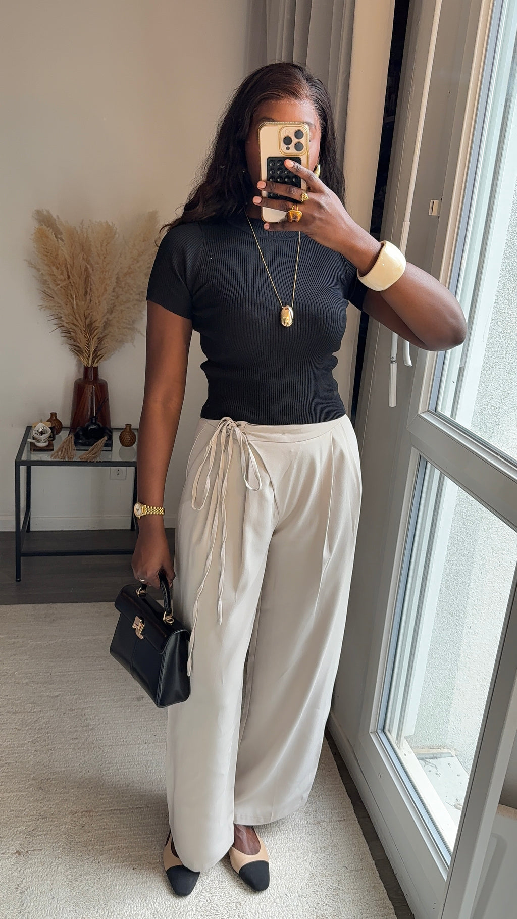 Pantalon fluide à nouer - Écru